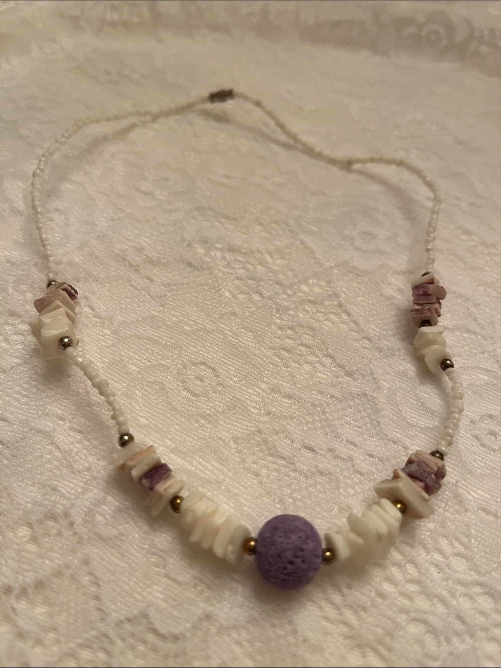 Handcrafted White and Lavender Beaded Necklace - Women Jewelry